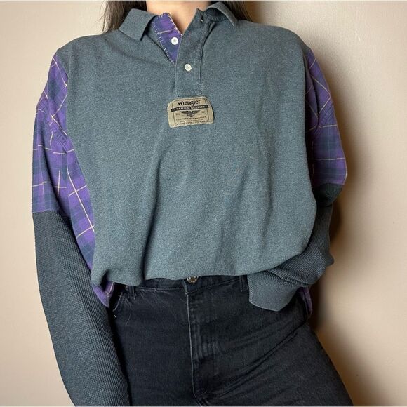 Reworked Upcycled Wrangler Long Sleeve Lightweight Flannel Sweater Shirt Top - Picture 4 of 4